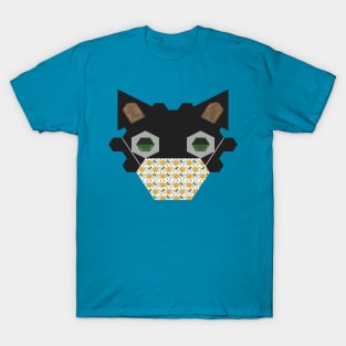 Black Cat Wearing Pixel Flower Mask T-Shirt